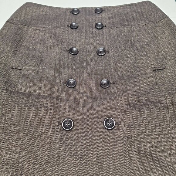 Apt 9 Skirt Womens Size 10 Brown Buttons Zip Side 16W‎ x 23L A Line Academia - Picture 3 of 7